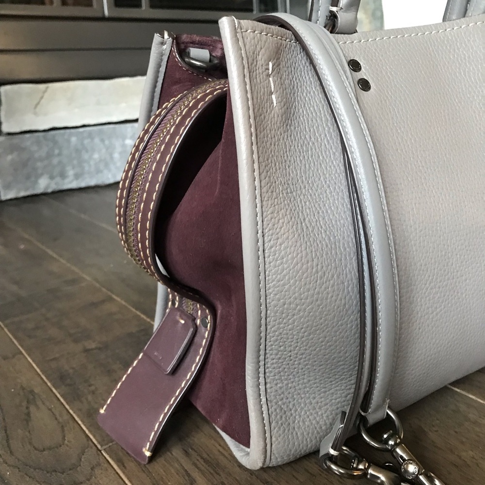 Coach 1941 Rogue 31 Leather Satchel Purse, 23755, Suede Color Block - Picture 5 of 16